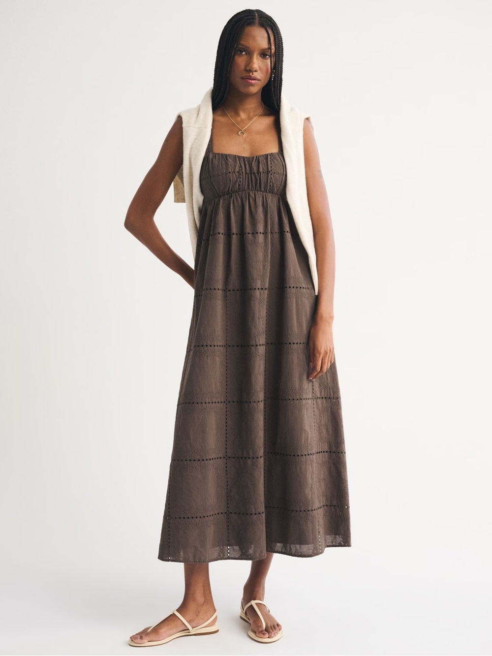 NWOT Abercrombie and fitch bra free brown eyelet maxi dress